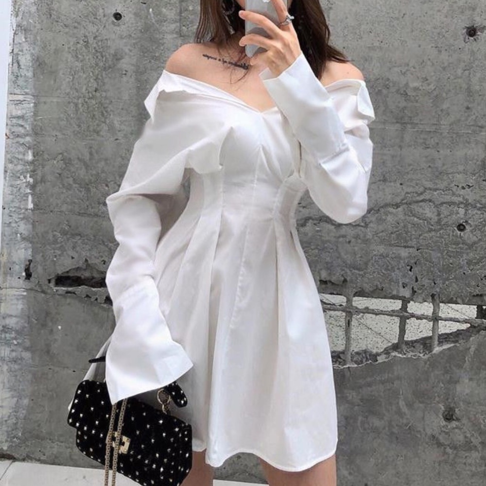 Shirt collar a line mini dress